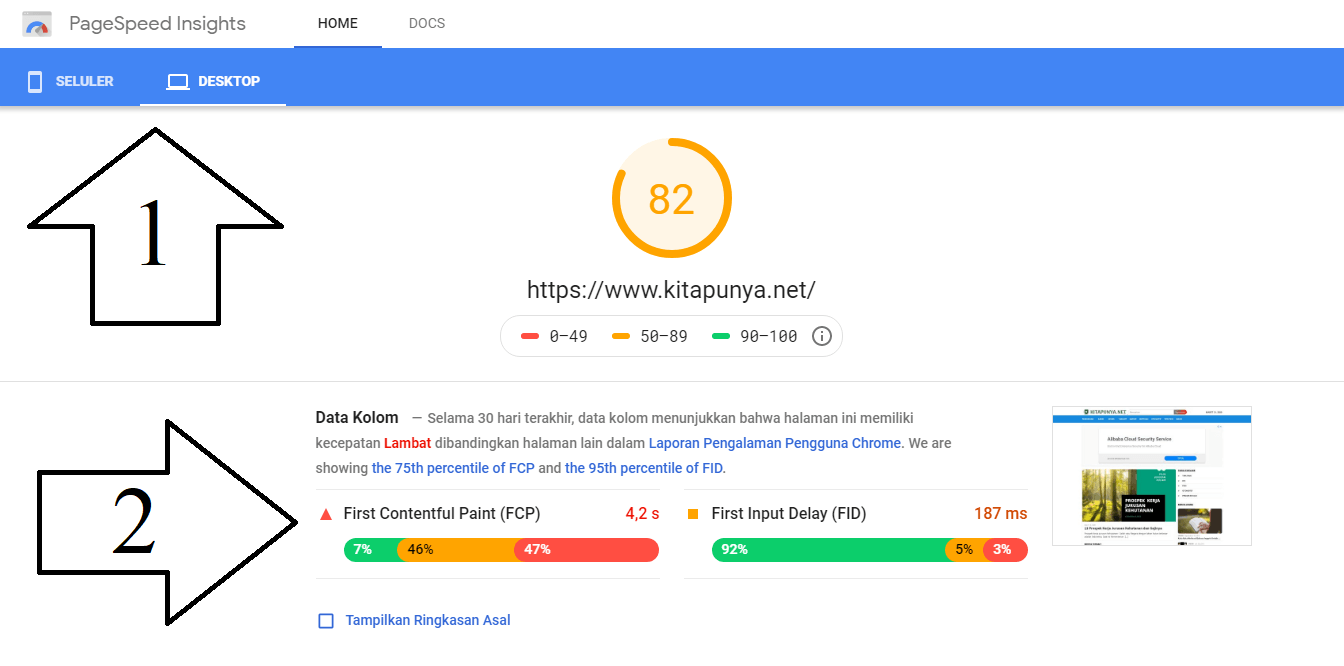 hasil analisis kecepatan website