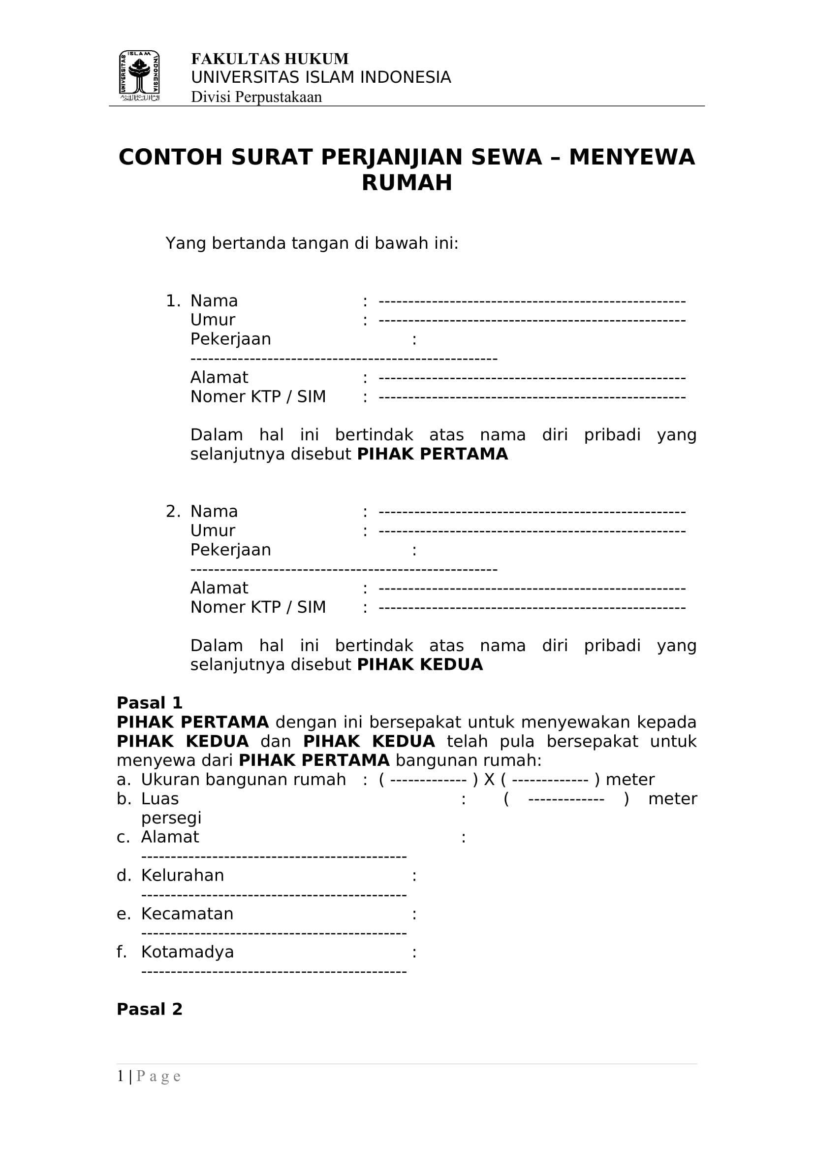 Contoh Surat Perjanjian Kontrak Rumah Sederhana Doc Contoh Surat Perjanjian Kontrak Rumah Sederhana Doc