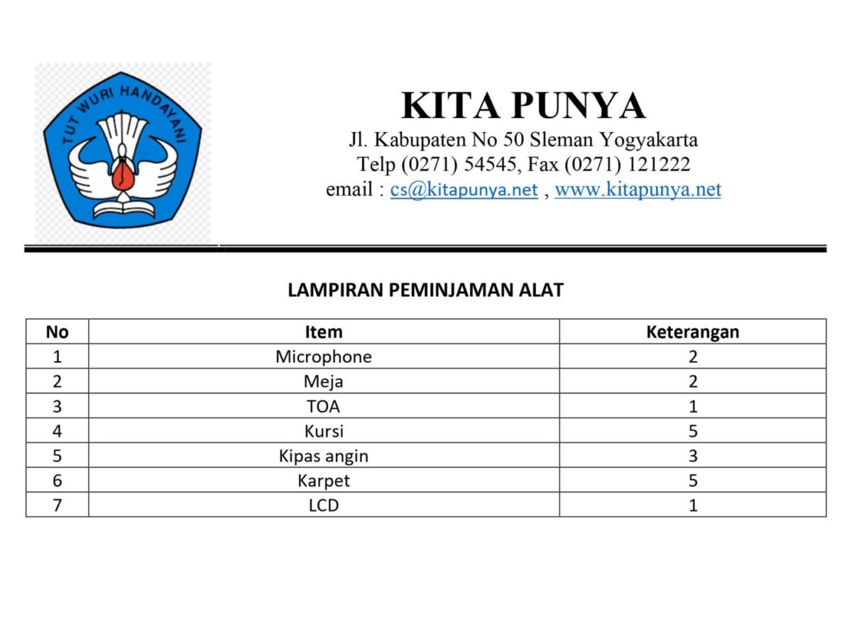 contoh lampiran peminjaman tempat