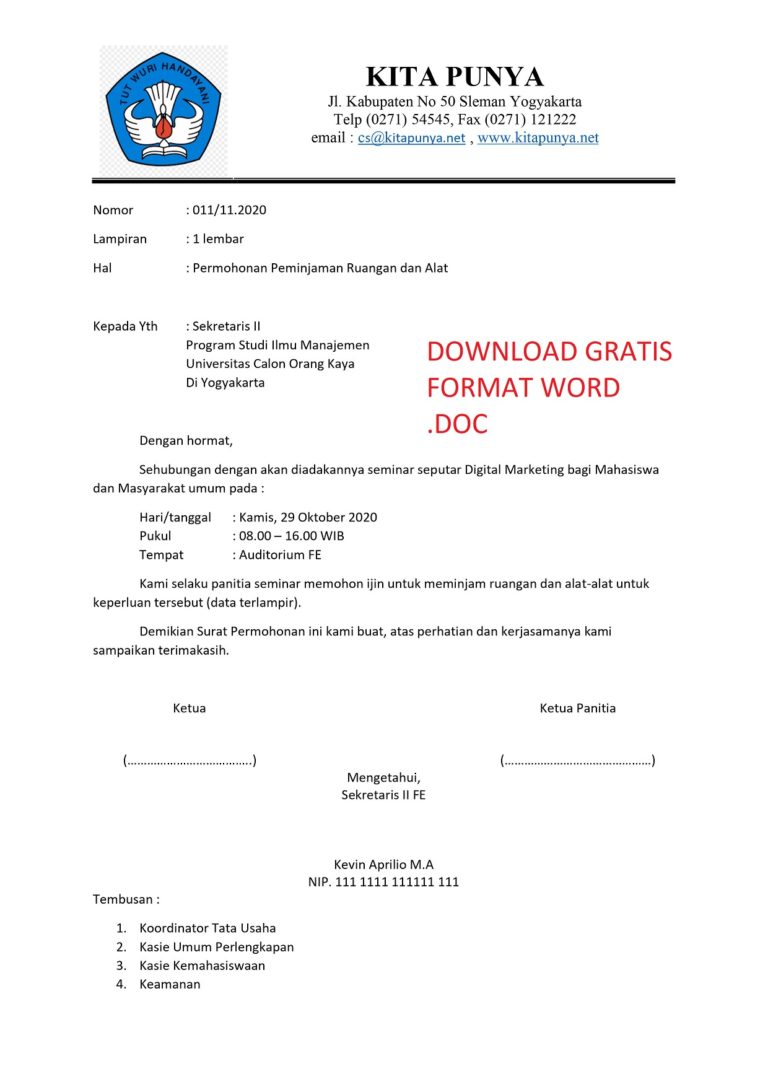 Contoh Surat Peminjaman Tempat Format Word (Doc) …