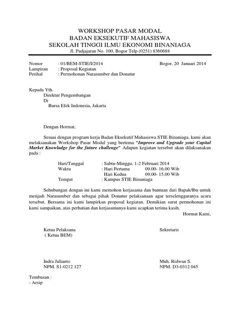 7 Contoh Format Surat Permohonan Narasumber Berbagai Acara (DOC)