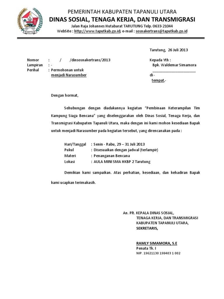 7 Contoh Format Surat Permohonan Narasumber Berbagai Acara (DOC)