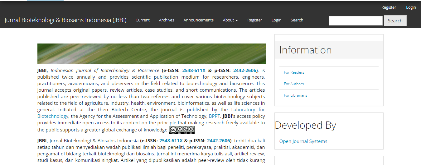 jurnal bioteknologi dan biosains indonesia